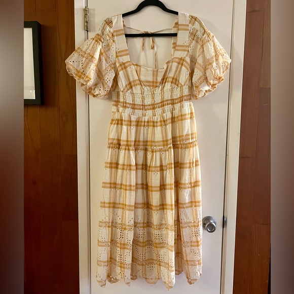 Anthropologie Puff-Sleeve Eyelet Midi Dress - Picture 4 of 6